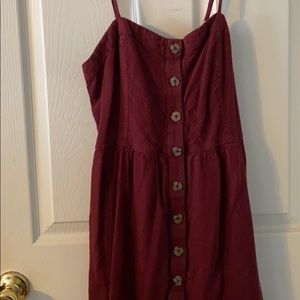 Burgundy Button-Down Mini Dress with Pockets